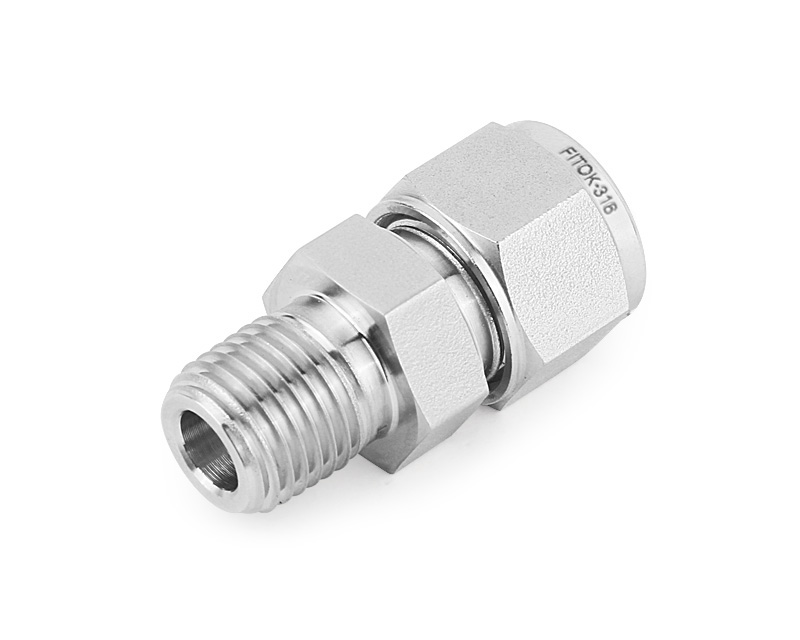 316 SS, FITOK 6 Series Tube Fitting, Male Connector, 12mm O.D. × 3/8 Male NPT