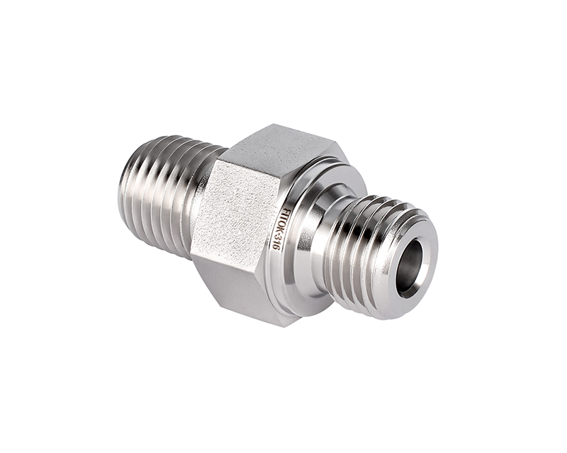 316 SS, FITOK 6 Series Pipe Fitting, Hex Nipple, 1/4 Male NPT × 1/4 Male ISO Parallel Thread(RS)