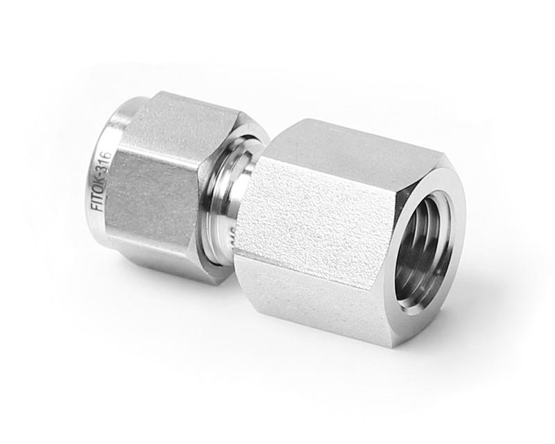 316 SS, FITOK 6 Series Tube Fitting, Female Connector, 1/4" O.D. × 1/4 Female NPT