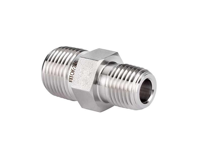 316 SS,Pipe Fitting, Hex Nipple,1/2"Male NPT × 3/8"Male NPT