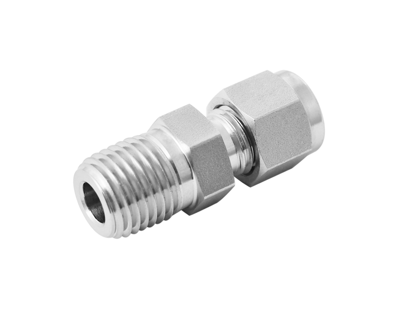 Thermocouple Connector, 316SS, 1/16in. Tube OD, 2-Ferrule x 1/16in. (M)NPT, Bored Through