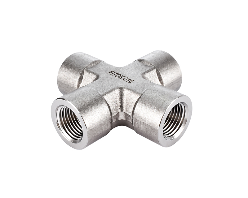 316 SS, FITOK 6 Series Pipe Fitting, Female Cross, 1/2 Female NPT