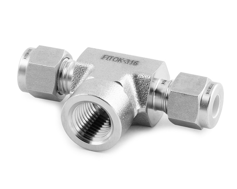 316 SS, FITOK 6 Series Tube Fitting, Female Branch Tee, 3/8&quot; O.D. × 3/8&quot; O.D. × 1/4 Female NPT