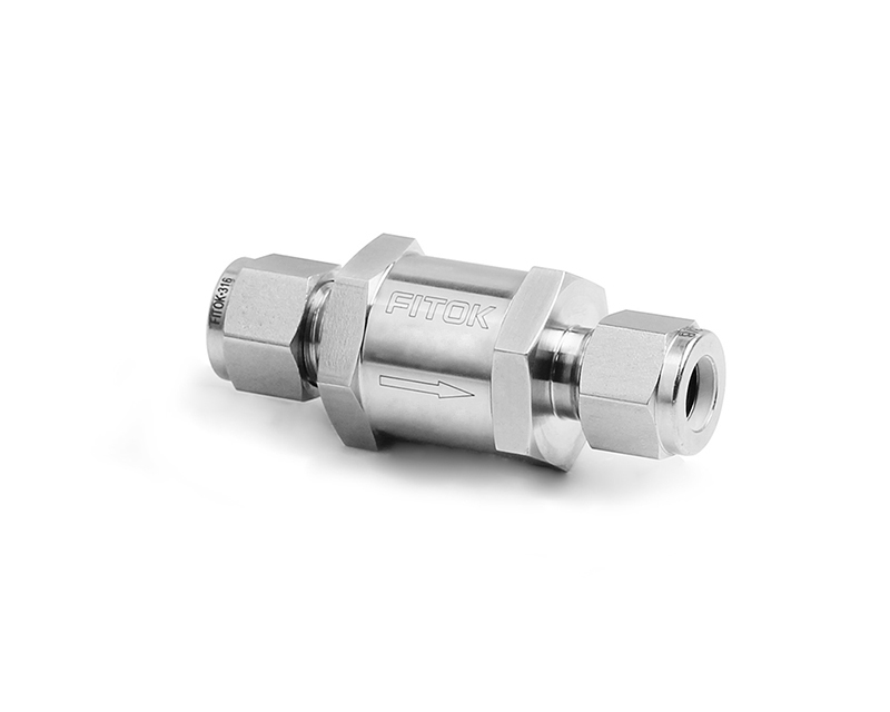 316 SS, CH Series Check Valve, 8 mm Tube Fitting, Fluorocarbon FKM O-Ring, 6000psig(414bar), -10°F to 400°F(-23°C to 204°C), Fixed Cracking Pressure 3psig(0.21bar)