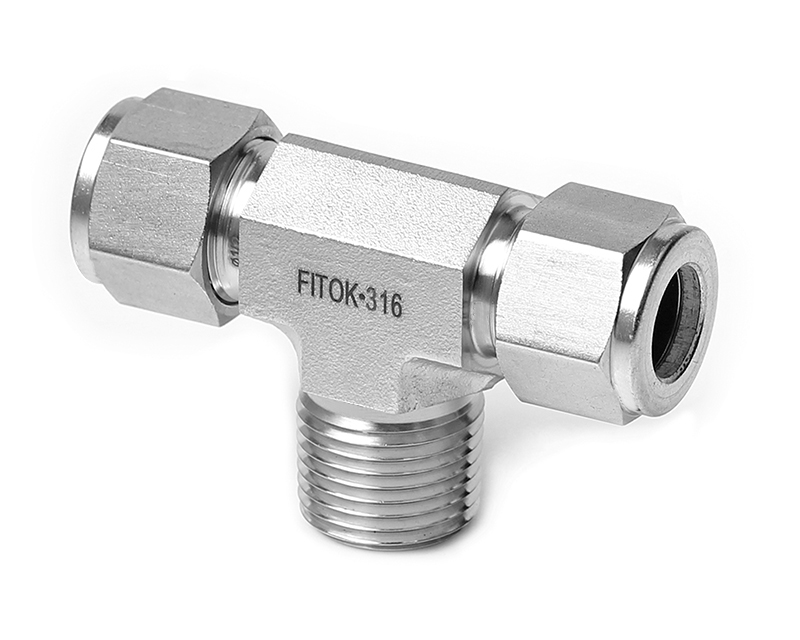 Male Branch Tee, 316SS, 1/4in. x 1/4in. Tube OD, 2-Ferrule x Branch 1/4in. (M)NPT