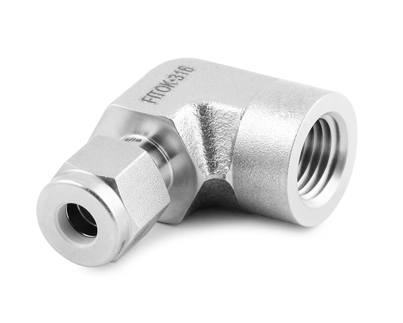 Female Elbow, 316SS, 1/2in. Tube OD, 2-Ferrule x 1/4in. (F)NPT, 90Deg.