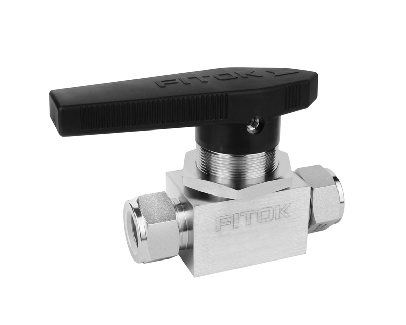 Ball Valve, Body: 316SS, MWP: 2,500psig, Seat: PTFE, Conn.: 1/2in. x 1/2in. Tube OD, 2-Ferrule, Orifice:10.3mm, Cv:6.4, Black Nylon Handle, 2-Way