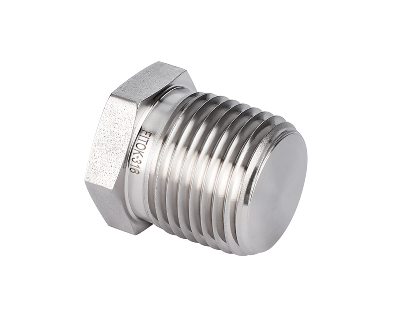 316 SS Pipe Fitting, 1&quot; Male ISO Tapered Thread Plug, Hex Head Type