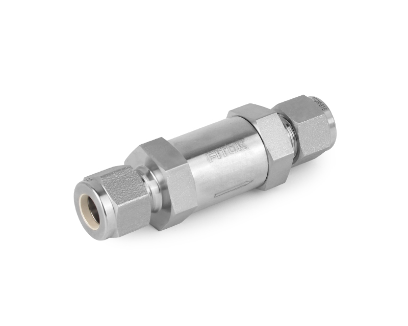 Check Valve, Body: 316SS, MWP: 3,000psig, Sealing: FKM, Conn.: 12mm x 12mm Tube OD, 2-Ferrule, Cracking Pressure: 3psig, Cv:1.68