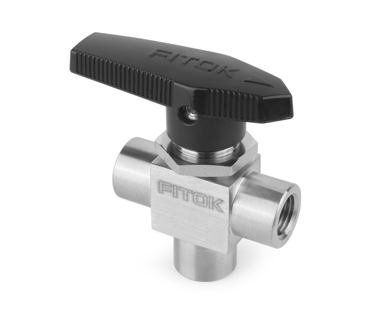 Ball Valve, Body: 316SS, MWP: 1,500psig, Seat: PTFE, Conn.: 3Ports x 1/4in. (F)NPT, Orifice:7.1mm, Cv:1.7, Black Nylon Handle, 3-Way