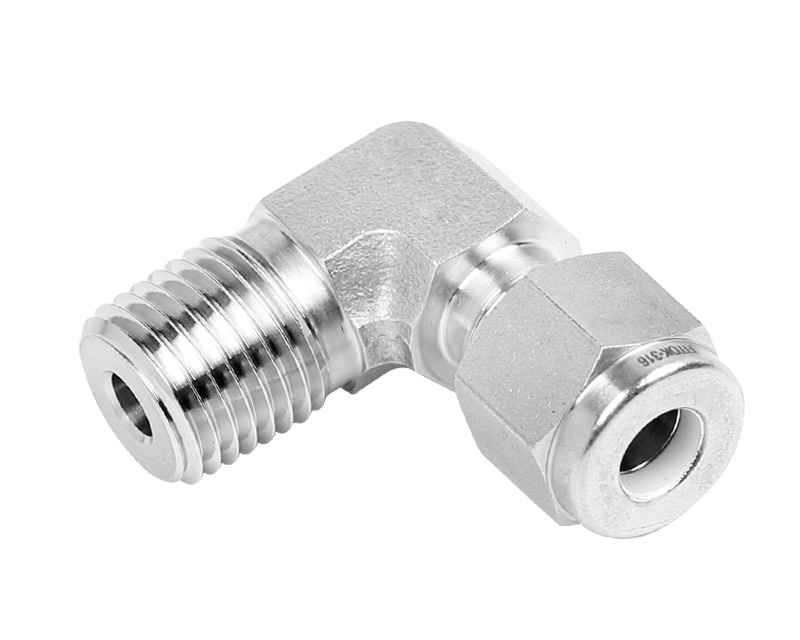 Male Elbow, 316SS, 12mm Tube OD, 2-Ferrule x 3/8in. (M)NPT, 90Deg.