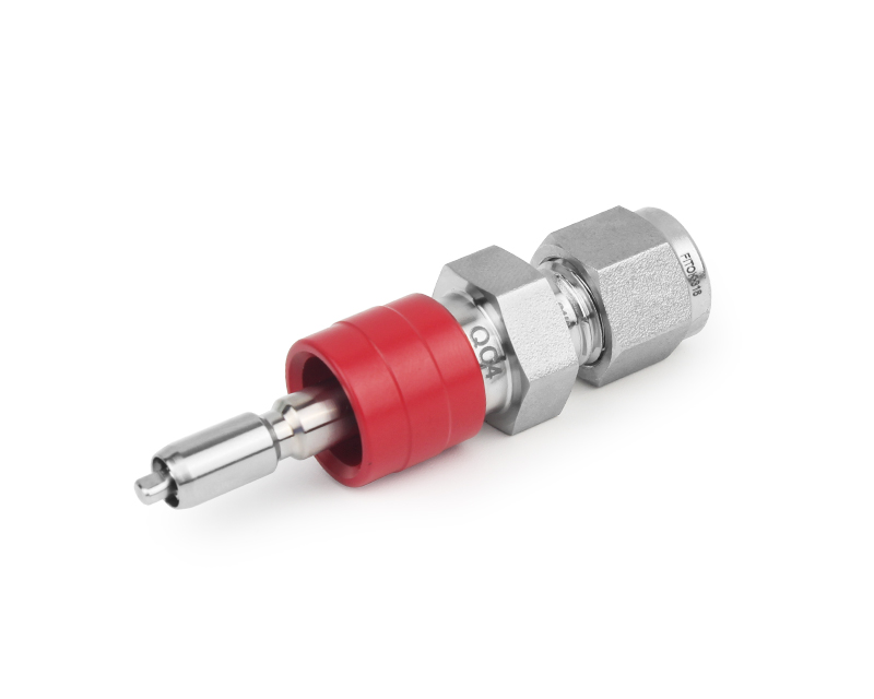 Quick-connect Stem, 316SS,Stem, QC8 Series, O-ring: FKM, Connection: 1/2in. Tube OD, 2-Ferrule,(DESO) Stem with valve, shuts off when uncoupled