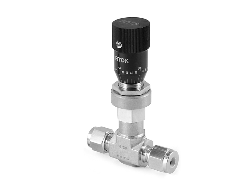 316 SS, MS Series Metering Valve, Low Flow, 1/8&quot; Tube Fitting, Fluorocarbon FKM O-ring, 2000psig(138bar), -10°F to 400°F(-23°C to 204°C), 0.004 Cv, Without Shutoff Service, Knurled Handle, Straight