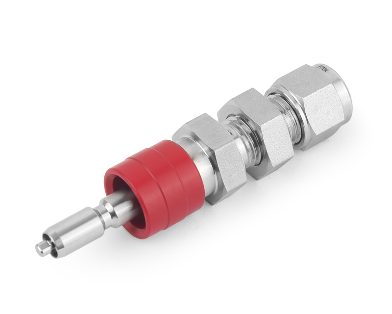 Quick-connect Stem, 316SS,Stem, QC4 Series, O-ring: FKM, Connection: 6mm Bulkhead Tube OD, 2-Ferrule,(DESO) Stem with valve, shuts off when uncoupled