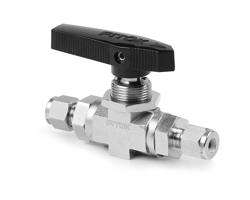 Ball Valve, Body: 316SS, MWP: 1,500psig, Seat: PTFE, Conn.: 12mm x 12mm Tube OD, 2-Ferrule, Orifice:9.5mm, Cv:5.57, Black Nylon Handle