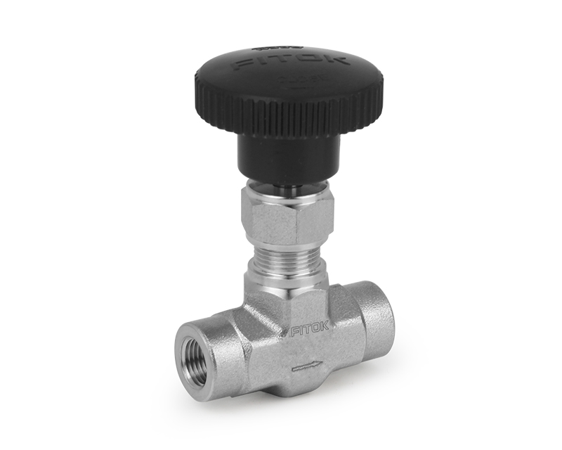 Needle Valve, Body: 316SS, MWP: 3,000psig, Packing: PTFE, Conn.: 1/2in. x 1/2in. (F)NPT, Orifice:10mm, Cv:1.8,Black Knob Handle