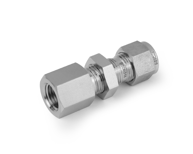 316 SS, FITOK 6 Series Tube Fitting, Bulkhead Female Connector, 1/4" O.D. × 1/4 Female NPT