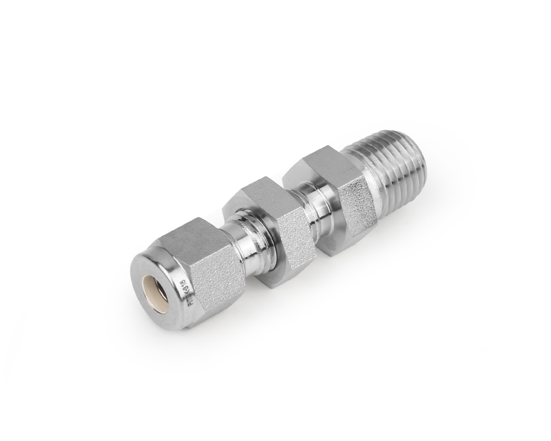 316 SS, FITOK 6 Series Tube Fitting, Bulkhead Male Connector, 1/4&quot; O.D. × 1/4 Male NPT