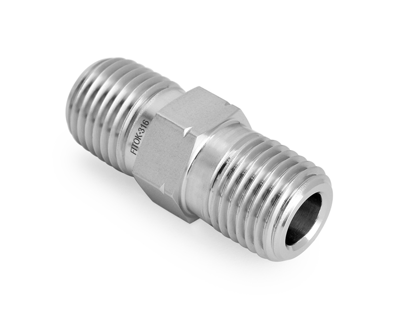 316 SS, FITOK 6 Series Pipe Fitting, Hex Nipple, 1 Male NPT × 1 Male ISO Tapered Thread(RT)