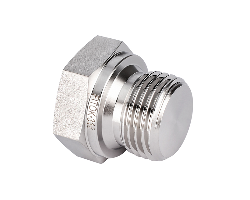 316 SS Pipe Fitting, 1" Male ISO Parallel Thread Plug, Hex Head Type