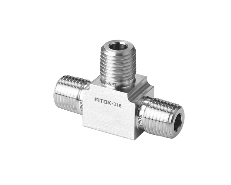 316 SS, FITOK PMH Series High Pressure Pipe Fitting, Male Tee, 1/4 Male NPT