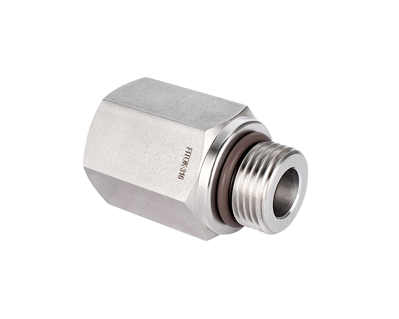 316 SS, FITOK 6 Series Pipe Fitting, Adapter, 1/4 Female NPT × 7/16-20 Male SAE/MS Straight Thread(ST)