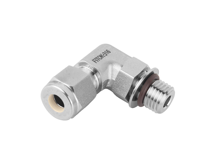 316 SS, FITOK 6 Series Tube Fitting, Positionable Male Elbow, 3/8" O.D. × 9/16-18 Male SAE/MS Straight Thread(ST)