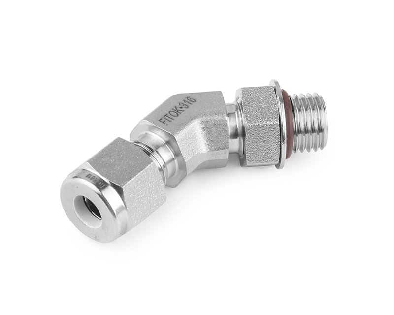 316 SS, FITOK 6 Series Tube Fitting, 45° Positionable Male Elbow, 3/4&quot; O.D. × 1 1/16-12 Male SAE/MS Straight Thread(ST)