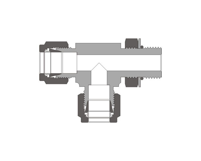 Positionable Male Run Tee, 316SS, 1/4in. x 1/4in. Tube OD, 2-Ferrule x 7/16-20 SAE/MS Straight Thread