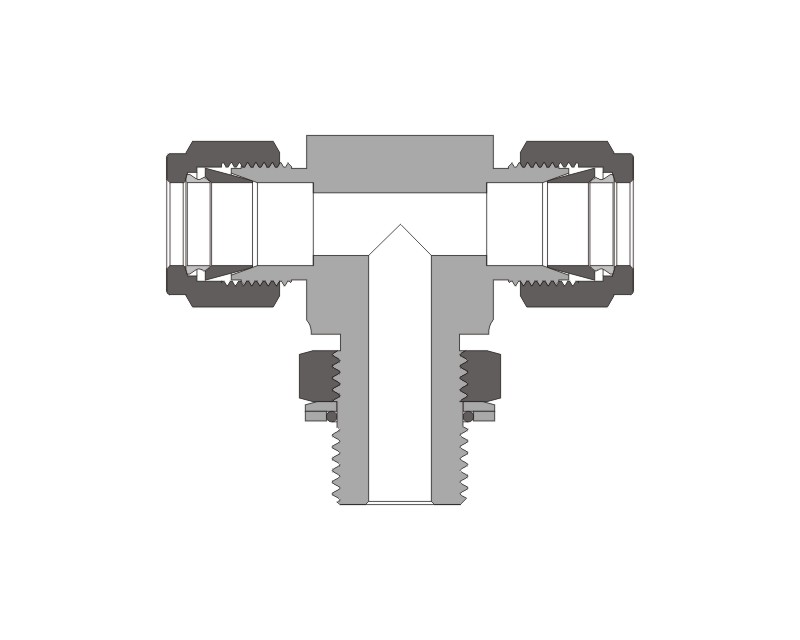 Positionable Male Branch Tee, 316SS, 1/2in. x 1/2in. Tube OD, 2-Ferrule x Branch 3/4-16 SAE/MS Straight Thread