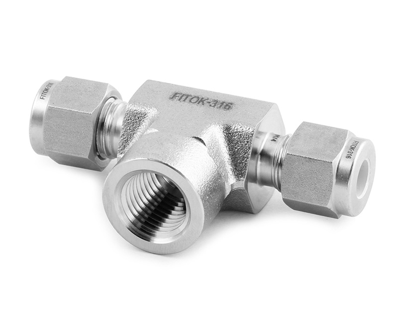 Female Branch Tee, 316SS, 1/2in. x 1/2in. Tube OD, 2-Ferrule x Branch 1/2in. (F)NPT