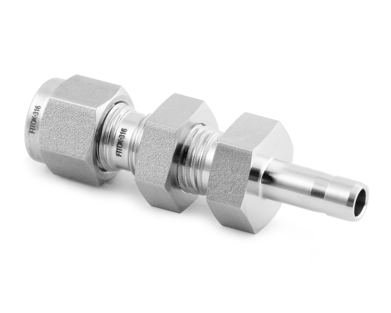 316 SS, FITOK 6 Series Tube Fitting, Bulkhead Reducer, 1/8&quot; O.D. × 1/8&quot; O.D.