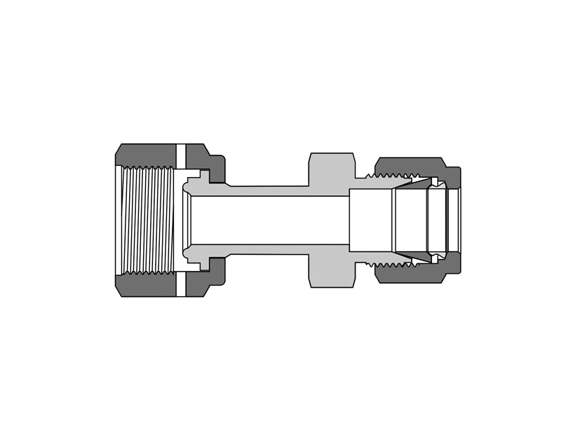 316 SS, FITOK FR Series Metal Gasket Face Seal Fitting, FR Welded Gland Union, 1/4" FR, 1.7"(43.4mm) Long