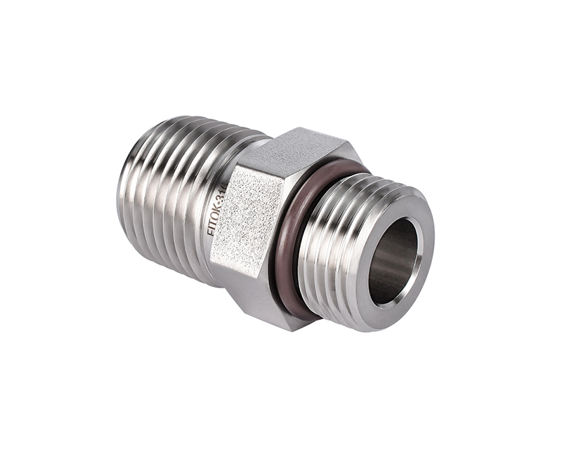 316 SS Pipe Fitting,Hex Nipple 1/4" Male NPT × 7/16-20 Male SAE/MS