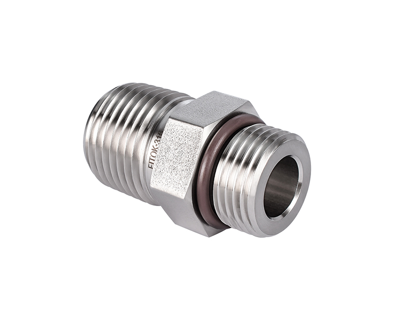 316 SS, FITOK 6 Series Pipe Fitting, Hex Nipple, 1/4 Male NPT × 7/16-20 Male SAE/MS Straight Thread(ST)