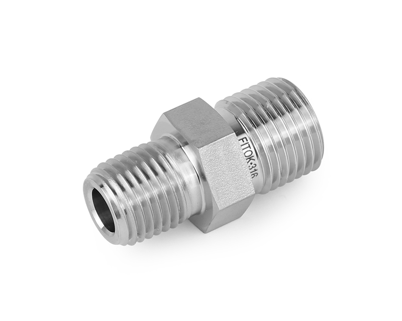 316 SS, FITOK 6 Series Pipe Fitting, Hex Nipple, 1/4 Male ISO Tapered Thread(RT) × M12×1.5 Male Metric Thread(MS)