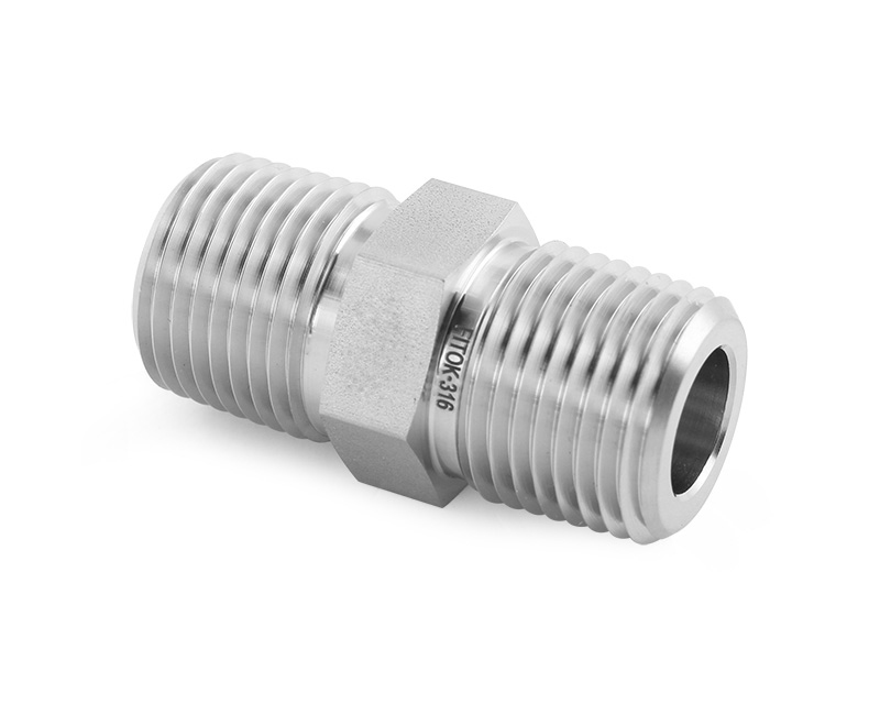 316 SS, FITOK 6 Series Pipe Fitting, Hex Nipple, 1/8 Male ISO Parallel Thread(RS) × M20×1.5 Male Metric Thread(MS)