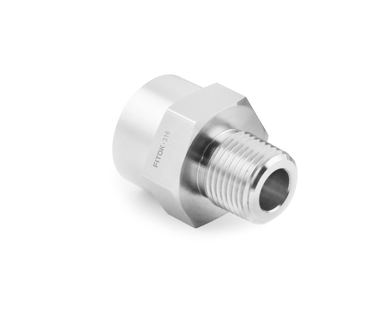316 SS, FITOK 6 Series Weld Fitting, Male Connector, 14mm O.D. Tube Socket Weld x 1/2 Male NPT