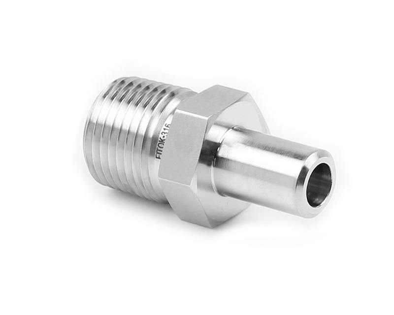 316 SS, FITOK 6 Series Weld Fitting, Male Connector, 14mm O.D. Tube Butt Weld x 1/2 Male NPT