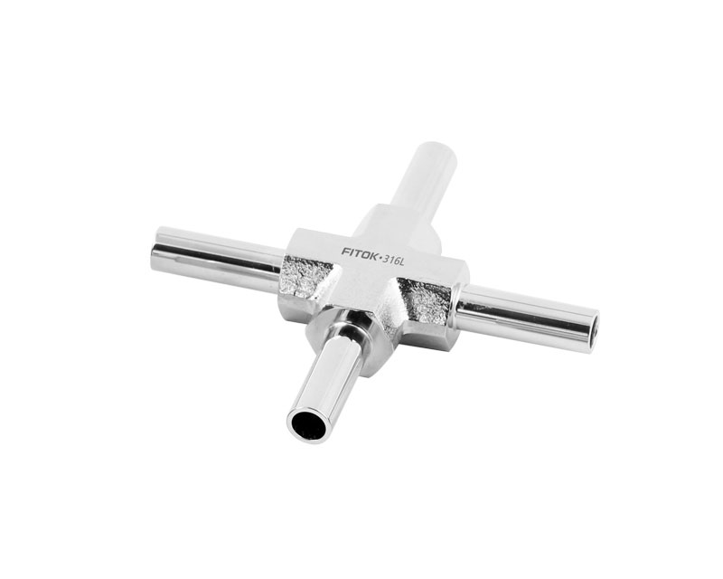 316L SS, FITOK L Series Long Arm Tube Butt Weld Fitting, Union Cross, 1/4&quot; O.D.