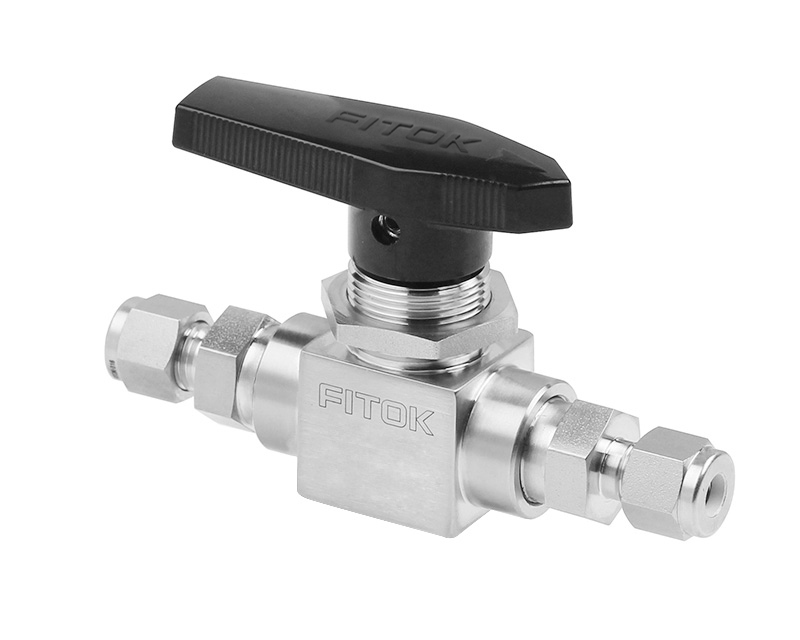 Ball Valve, Body: 316SS, MWP: 1,500psig, Seat: PTFE,  Conn.: 1/4in. x 1/4in. Tube OD, 2-Ferrule, Orifice:4.8mm, Cv:1.6, Black Nylon Handle