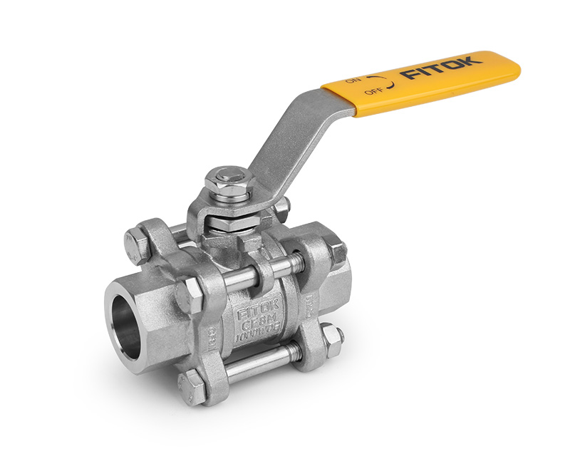Ball Valve, Body: 316SS/CF8M, MWP: 1,000psig, Seat: PTFE, Conn.: 3/4in. x 3/4in. Tube Socket Weld, Orifice:15mm, Cv:13, SS Lever Handle, 3-Piece Bolted Body