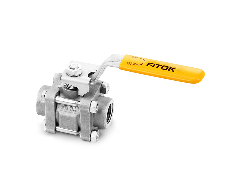 Ball Valve, Body: 316SS/CF8M, MWP: 1,500psig, Seat: PTFE, Conn.: 1/4in. x 1/4in. (F)BSPT, Orifice:7.1mm, Cv:3.8, SS Lever Handle, 3-Piece Bolted Body