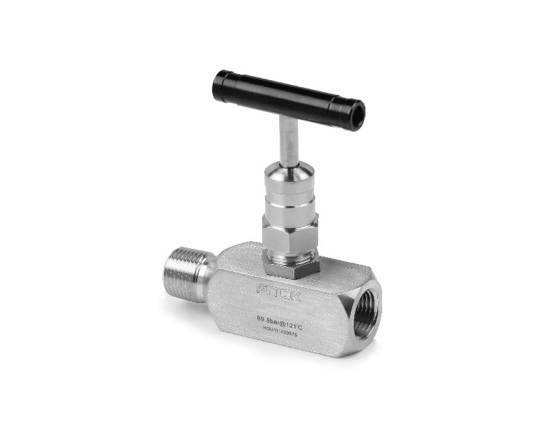 316 SS, NR Series Needle Valve, Rising Plug Valve, 1/4 Male NPT×1/4 Female NPT, Acetal Seats, Fluorocarbon FKM O-ring, 6000psig(414bar), -20°F to 250°F(-28°C to 121°C), 0.19" Orifice