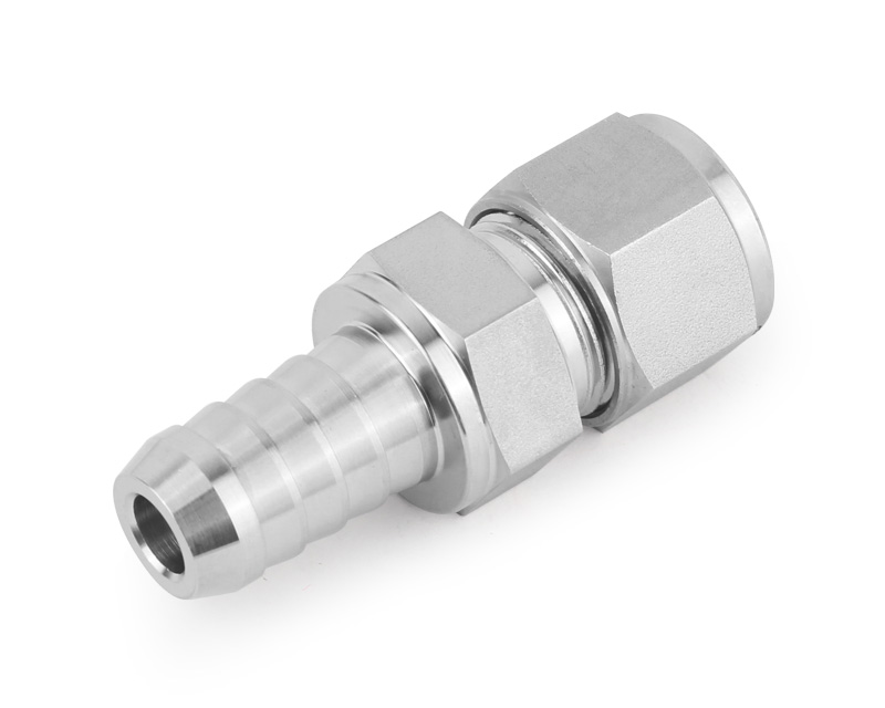 316 SS, HC Series Hose Connector, 1/8" Barbed end × 1/8" Tube Fitting