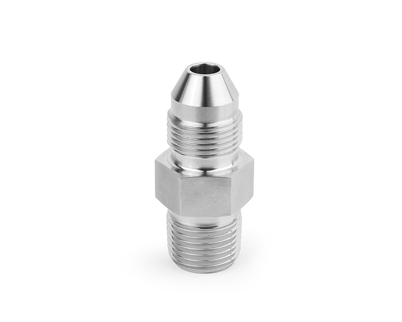 316 SS, FITOK AMH Series Adapter Fitting, Male to Male, 3/8" Male 20M Series Medium Pressure Coned and Threaded Connection × 1/2 Male NPT