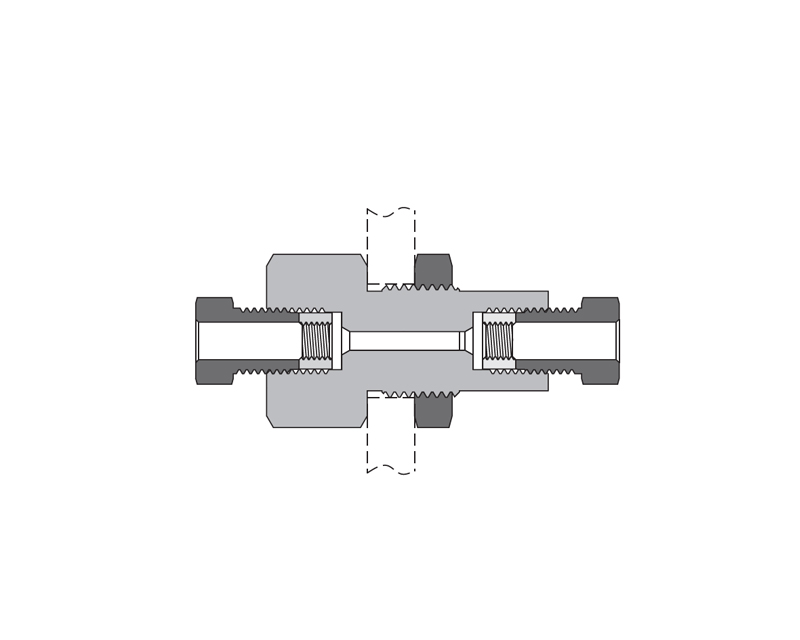 316 SS, FITOK 20M Series Medium Pressure Fitting, Coned and Threaded Connection, Bulkhead Union, 3/8&quot; O.D.