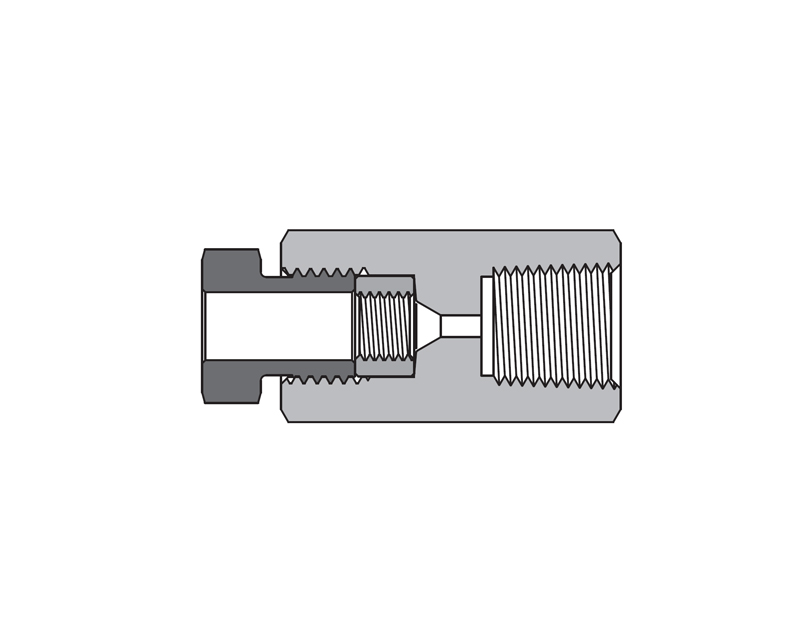 316 SS, FITOK AMH Series Adapter Fitting, Female to Female, 1/4" Female 20M Series Medium Pressure Coned and Threaded Connection × 1/4 Female NPT