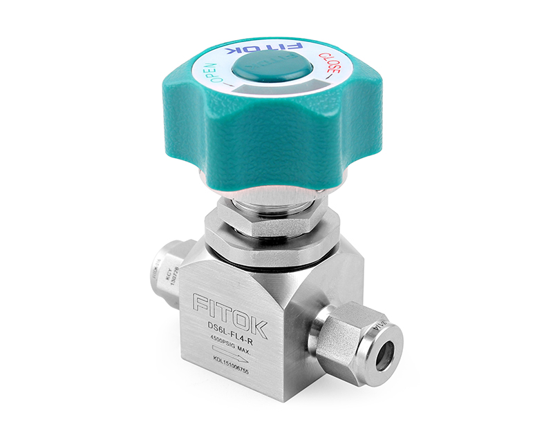 316L SS, DS Series Diaphragm Valve, High Pressure Compacts, 1/4&quot; Male FR Fitting, PCTFE Seats, 4500psig(310bar), -10°F to 150°F(-23°C to 65°C), 0.17 Cv, Round Hanlde, FC-02 Special Cleaning and Packaging
