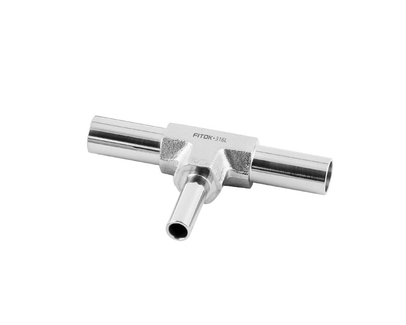 316L SS, FITOK L Series Long Arm Tube Butt Weld Fitting, Reducing Tee, 1/2" × 1/4" O.D., FITOK FC-03 Ultra High Purity Cleaning and Packaging